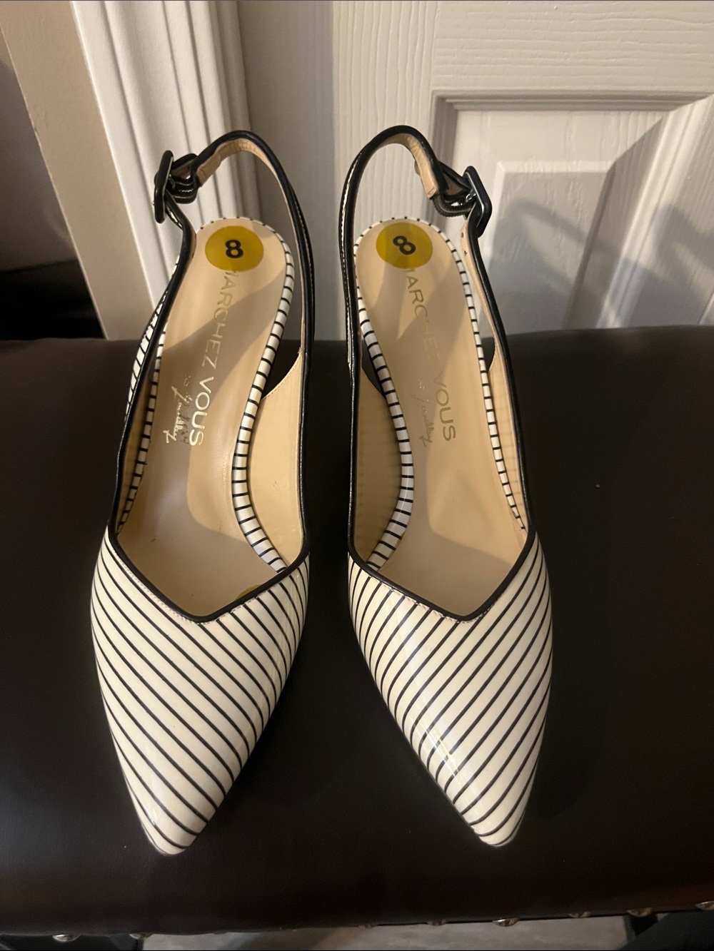 BRAND NEW Black & cream Striped Slingback Pumps